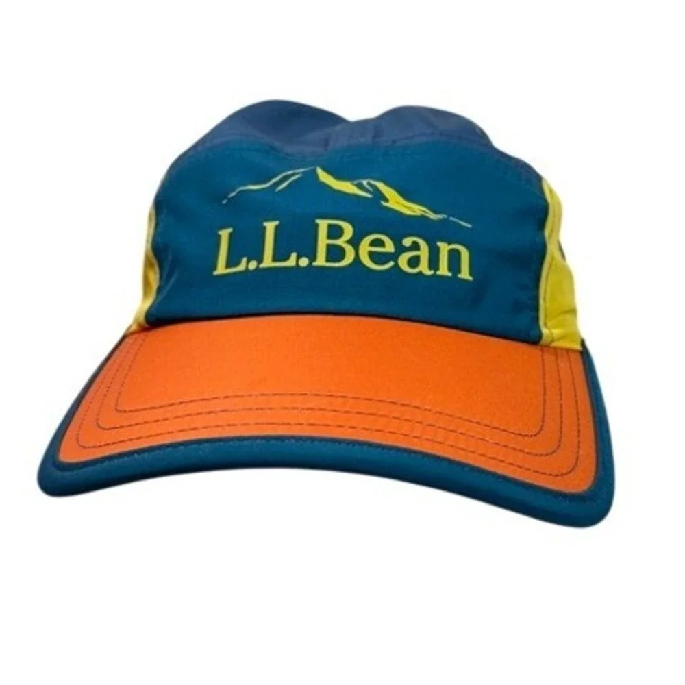 LL Bean Kids Mountain Classic Five-Panel Hat OSFA Blue Yellow Orange Hiking Cap